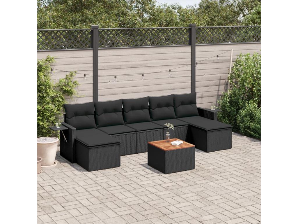 8-piece garden furniture set with cushions, black resin wicker, 53930CEAA