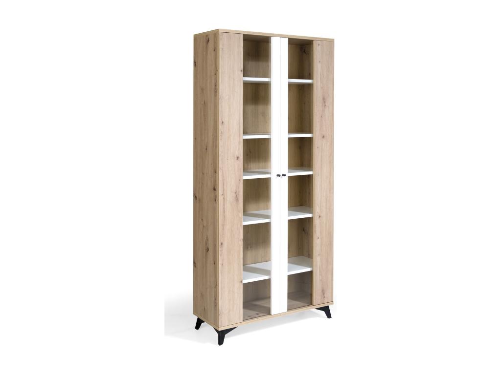 Delimoa 90cm 2-door glass display cabinet in light oak and white wood, 21707LCLY