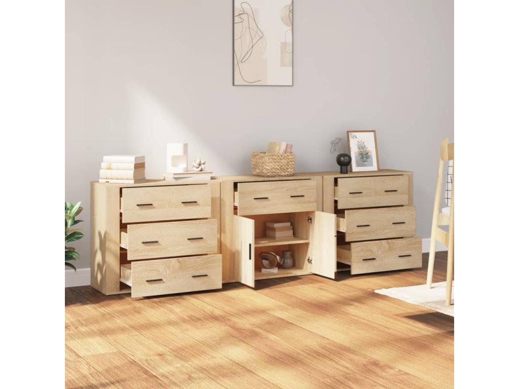 3-Piece Buffet Set, Oak, Artanzy Engineered Wood, 47151ZLKL