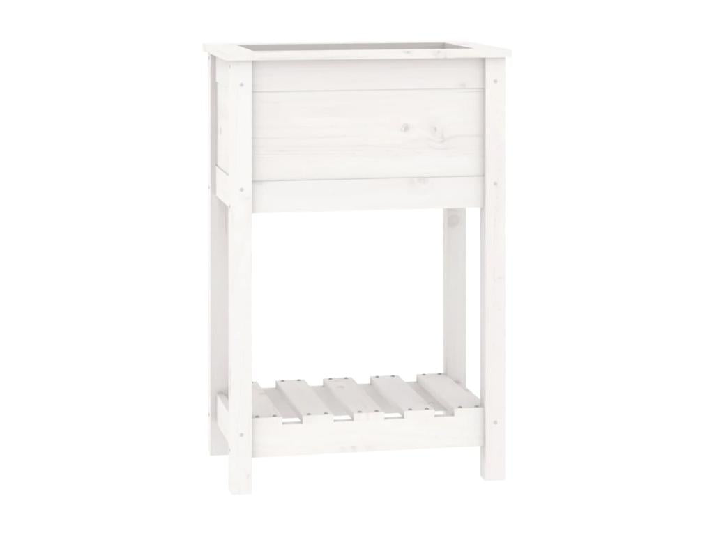 Planter with shelf, White, 54x34.5x81 cm, Solid pine wood, 74731OKDI