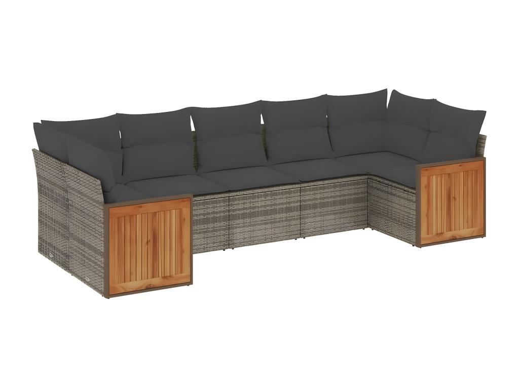 Garden furniture set with cushions, 7 pieces, grey woven resin, 58547ZOOO