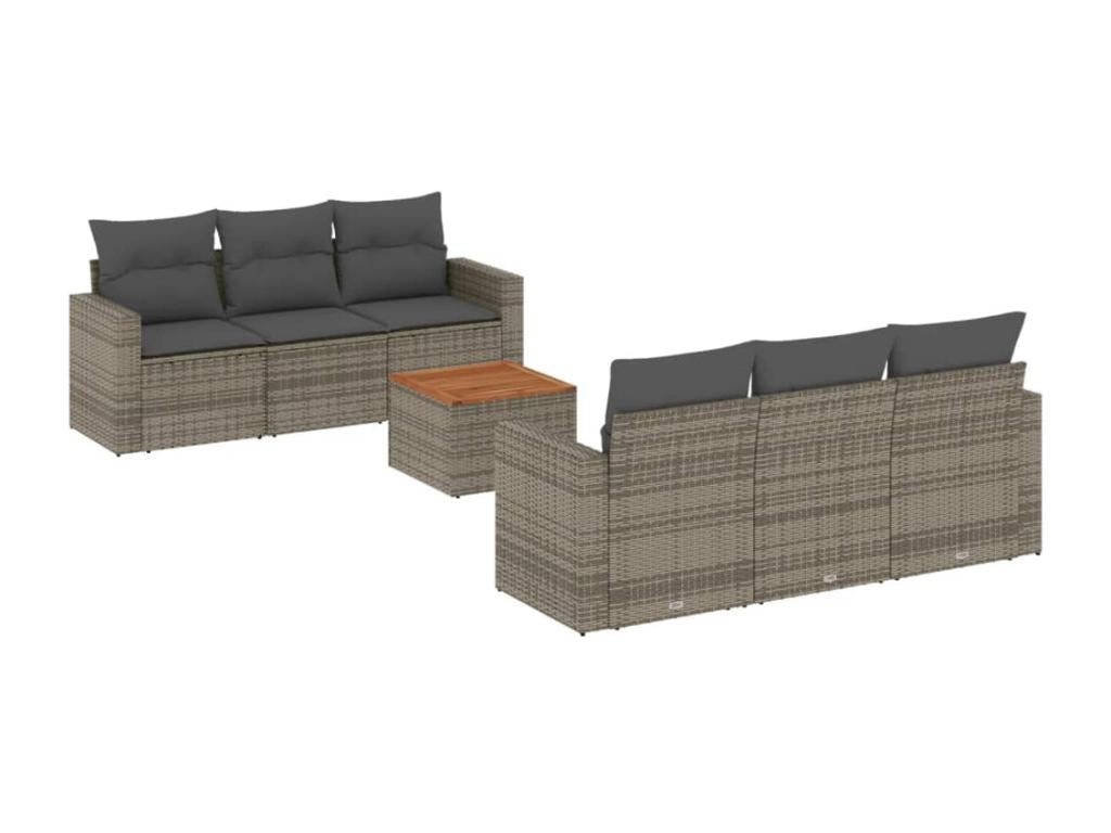 Garden furniture set with cushions, 7 pieces, grey woven resin, 75140HCUY