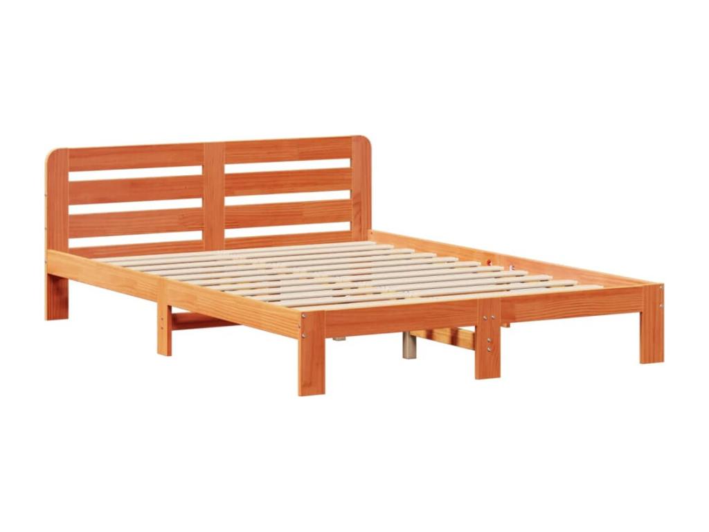 Bed frame without mattress, brown wax finish, 140x190cm, solid pine wood, 98836GYDV