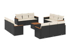13-piece garden furniture set with cushions, black woven resin, 11273IPEX