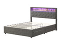 Upholstered grey bed 140 x 200 cm linen with frame by Delimoa, headboard, LED lighting, USB interface, side panel, 4 drawers (mattress not included) 40159MMBP