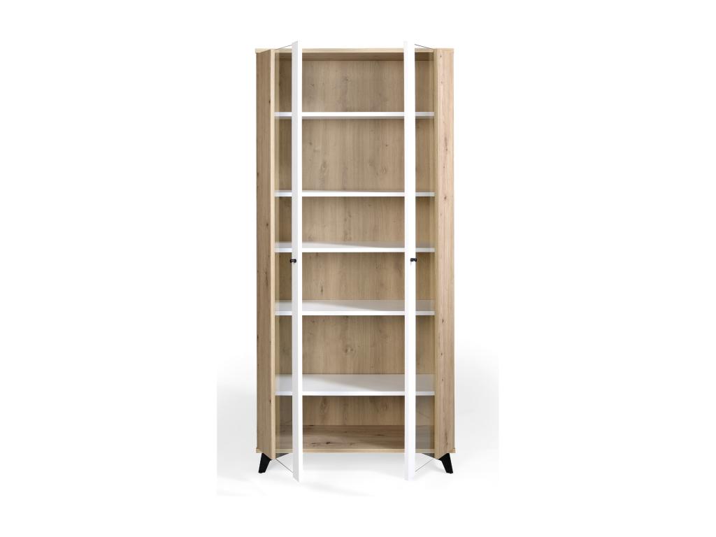 Delimoa 90cm 2-door glass display cabinet in light oak and white wood, 21707LCLY
