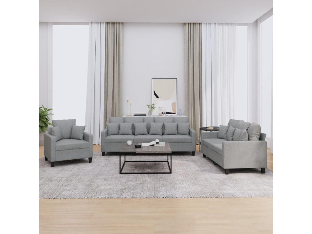 3-piece sofa set with light grey fabric cushions 25546WBLT
