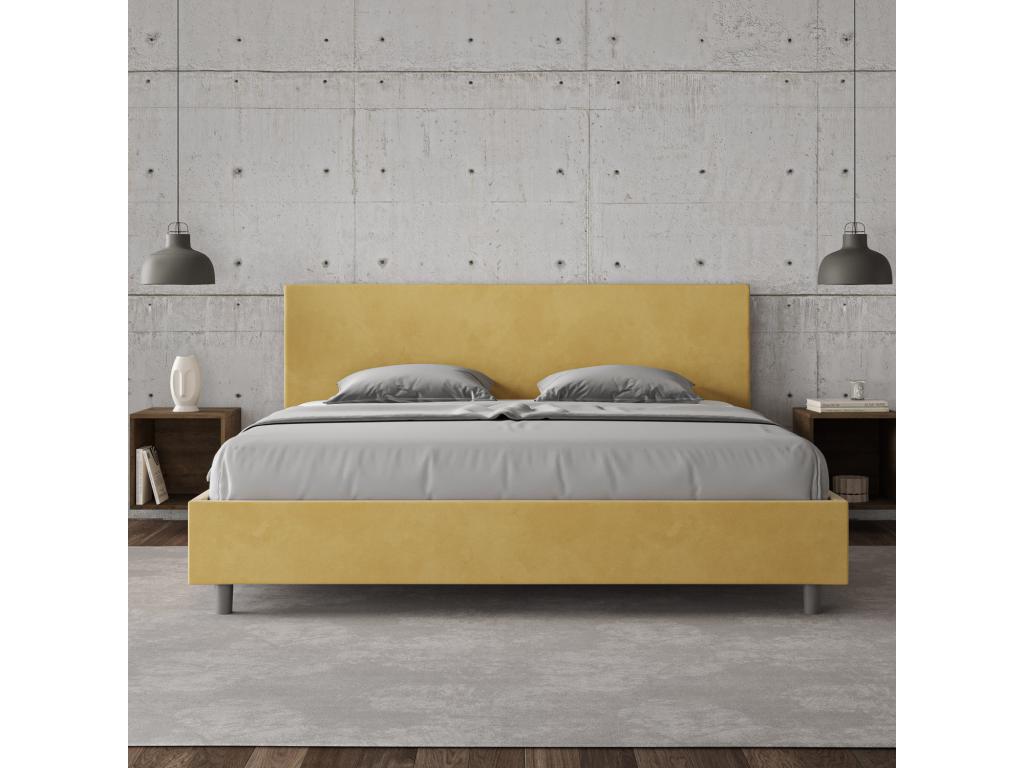 Artanzy storage bed, 200x200 cm, upholstered microfiber, ochre, Artanzy 29070GSBU
