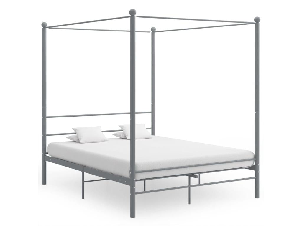 Four-poster bed frame without mattress, grey metal, 160x200 cm, 96464AHMD