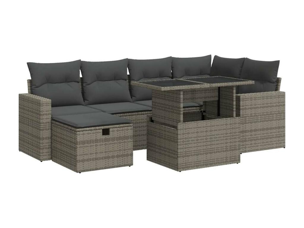 7-piece garden furniture set with cushions, grey woven resin 96416QSZG