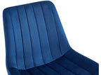 Set of 2 dining chairs with vertical decorative stitching, black metal legs, and blue velvet seats 10 0001744 35755RQXD