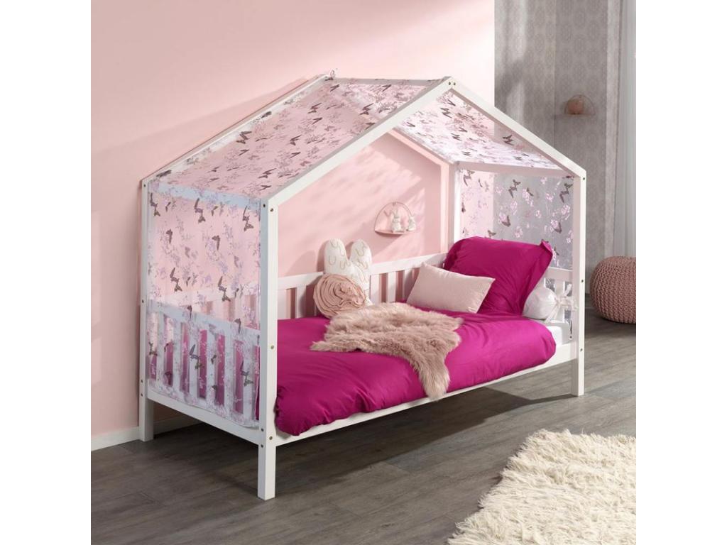 Pack - Children's Cabin Bed with Barrier/Canopy Delimoa II 90x200cm White 69244ASOV