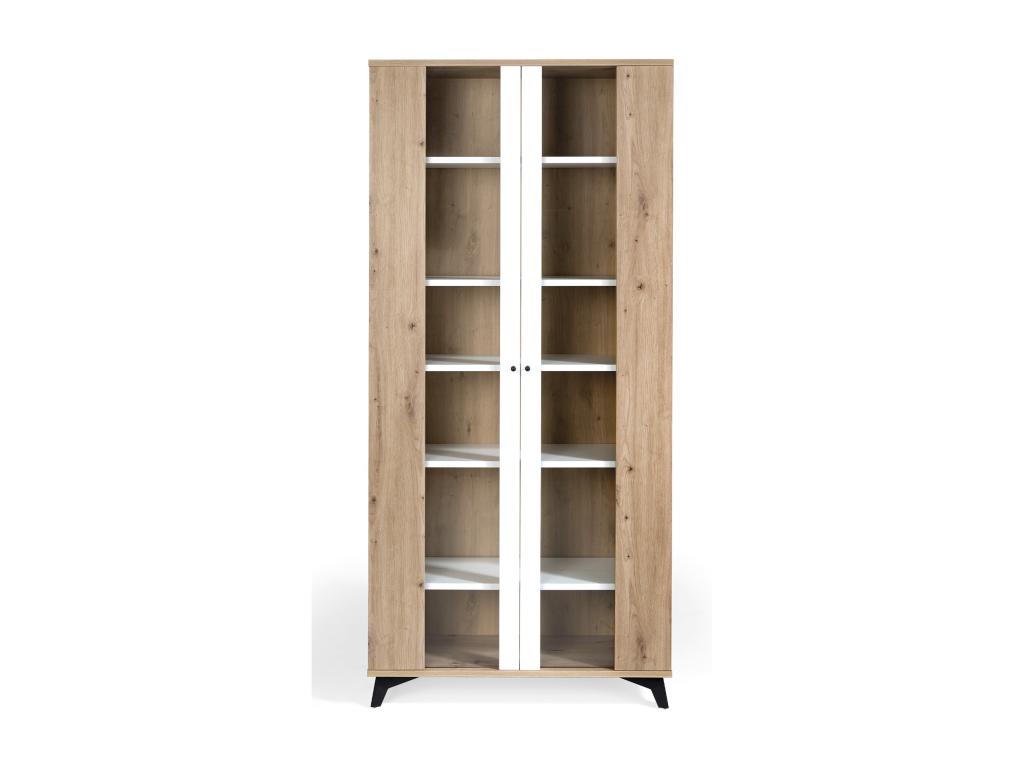 Delimoa 90cm 2-door glass display cabinet in light oak and white wood, 21707LCLY