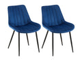 Set of 2 dining chairs with vertical decorative stitching, black metal legs, and blue velvet seats 10 0001744 35755RQXD