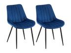 Set of 2 dining chairs with vertical decorative stitching, black metal legs, and blue velvet seats 10 0001744 35755RQXD
