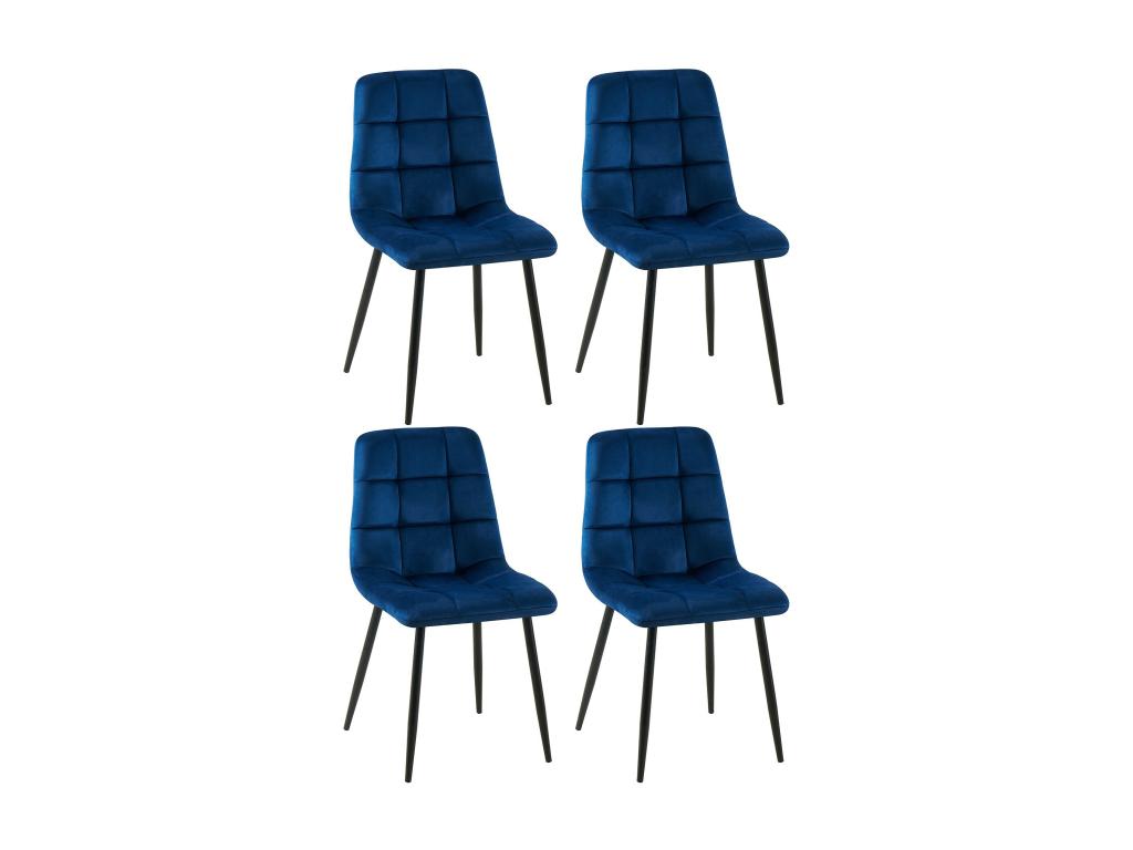 Set of 4 dining chairs - Velvet / Matte black metal - Dark blue - Artanzy 38674KDCD
