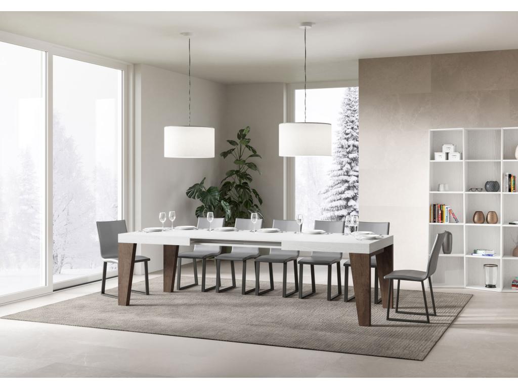 Naxy Mix extendable table 90x180/440 cm, white ash top, walnut legs 86792PFLG