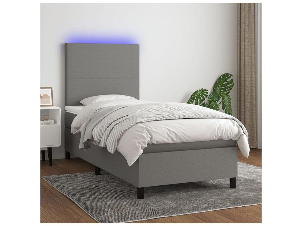 Artanzy bed base and mattress with LED lighting, Dark Grey, 100x200 cm, 23869BBDI