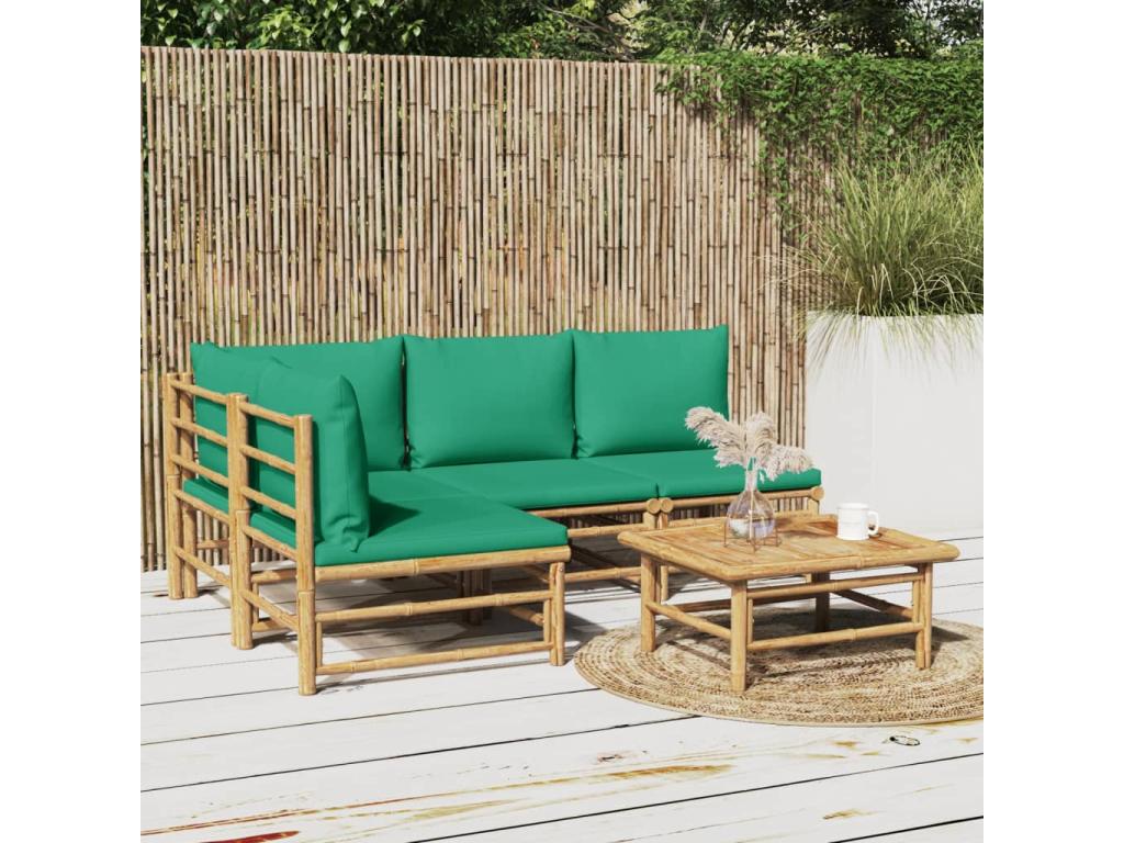 5-piece garden furniture set with green cushions, Artanzy 86618ORYY