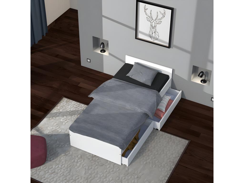 Artanzy Bed 90x190 with 2 Drawers / White 41449PMHL
