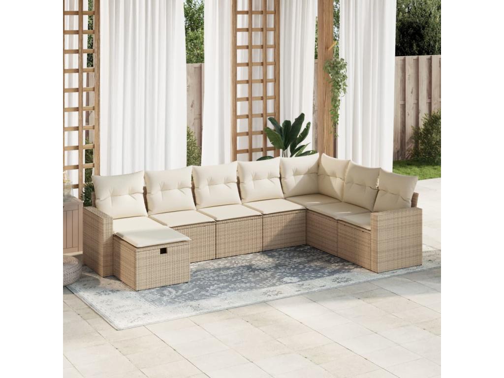8-piece garden furniture set with cushions, beige wicker resin 03431WTTV