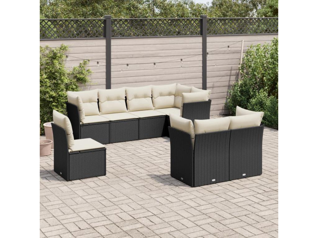 8-piece garden furniture set with cushions, black woven resin 00017OWZU