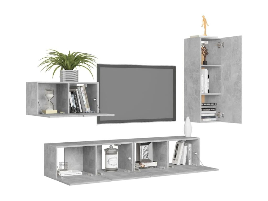 4-piece TV stand set, concrete grey engineered wood, 37402QDAS