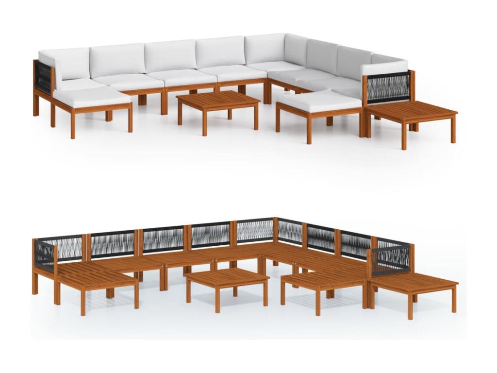 12-piece garden furniture set with cushions, cream color, solid Artanzy wood, 20355HDQN