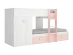 Delimoa Children's Bed Complete Bedroom Set with Wardrobe and Drawers Bunk Bed Composition with Two Single Beds 271x111x150 cm White and Pink 74230GWIY