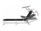 Sun lounger with canopy, black steel, 44152ZJYQ