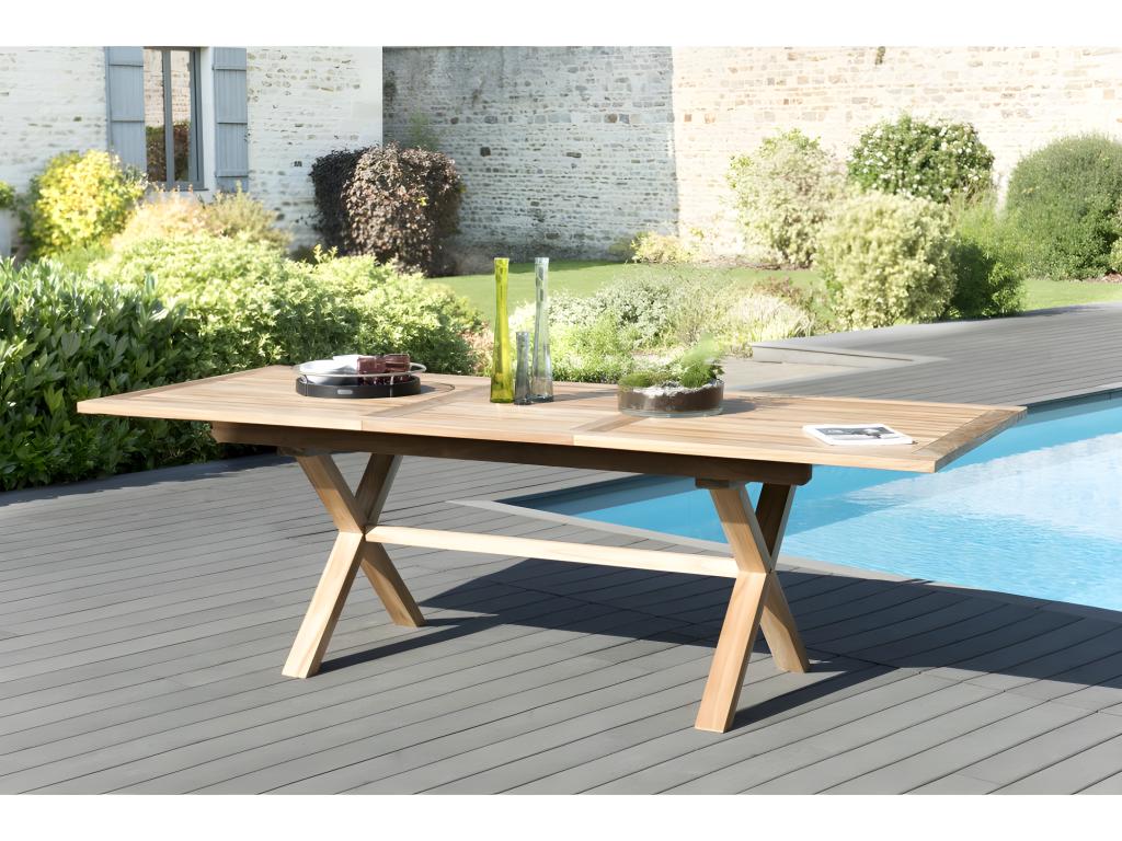 Delimoa - Garden table for 8/10 people - rectangular with cross legs, extendable 180/240x100 cm in teak wood 75067VKYI
