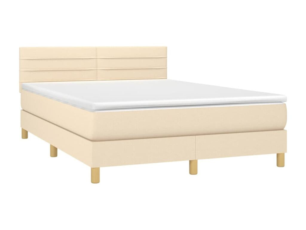 Upholstered bed base with mattress and LED lighting, Cream, 140x190 cm, Fabric, 84133BKTB