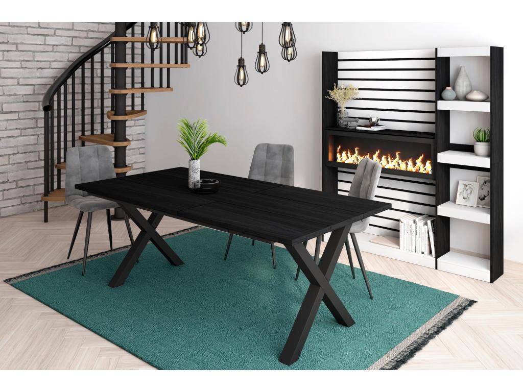 Dining table for 10 people, 200cm. Robust and stable structure and solid legs. Black 06094FBJK