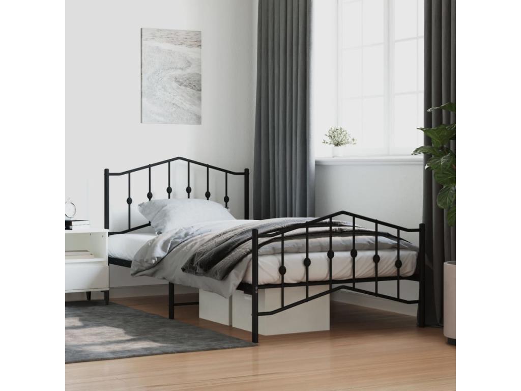 Metal bed frame with headboard and footboard, black, 107x203 cm, 42072UMVM