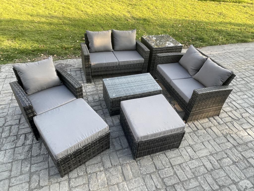 7-Seater Rattan Garden Furniture Set, Garden Sofa and Chair Set, Dark Grey 63870BSLZ