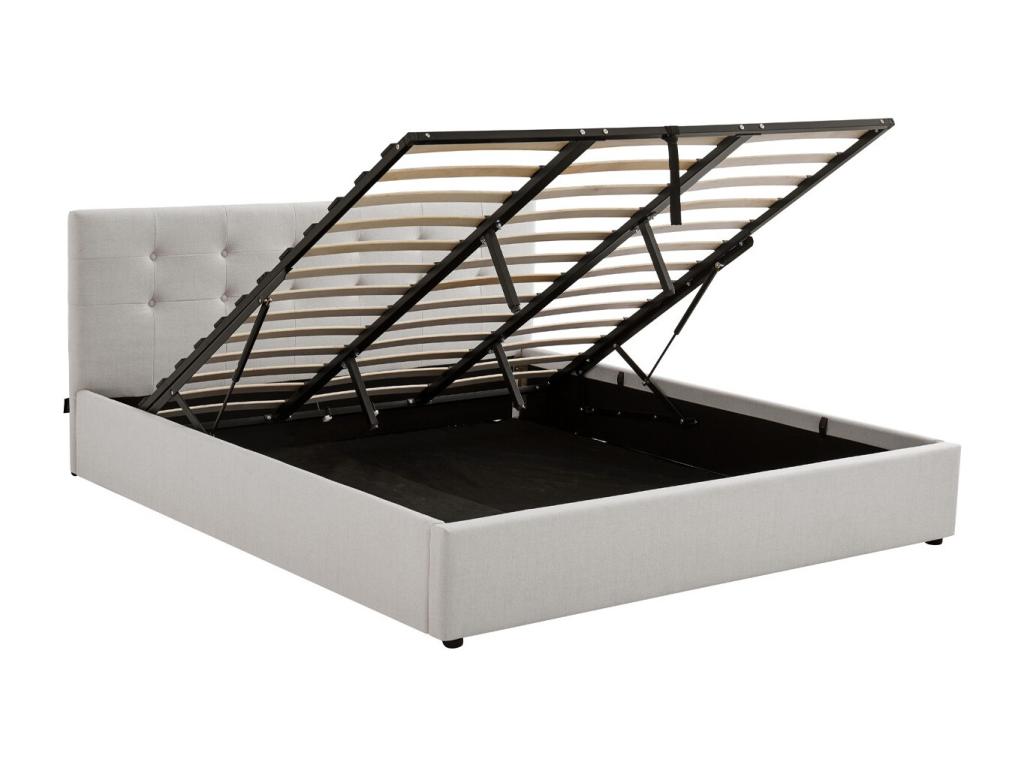 Adult storage bed 180x200 cm with beige fabric upholstered headboard and slatted base - Delimoa 50460UCSM
