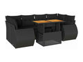 7-piece garden furniture set with cushions, black woven resin, 49782NXQM