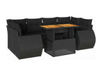 7-piece garden furniture set with cushions, black woven resin, 49782NXQM