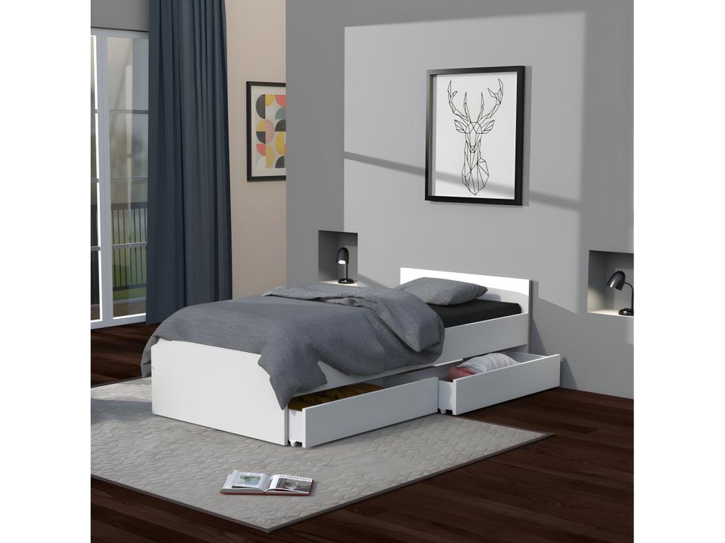Artanzy Bed 90x190 with 2 Drawers / White 41449PMHL