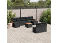 10-piece garden furniture set with cushions, black woven resin