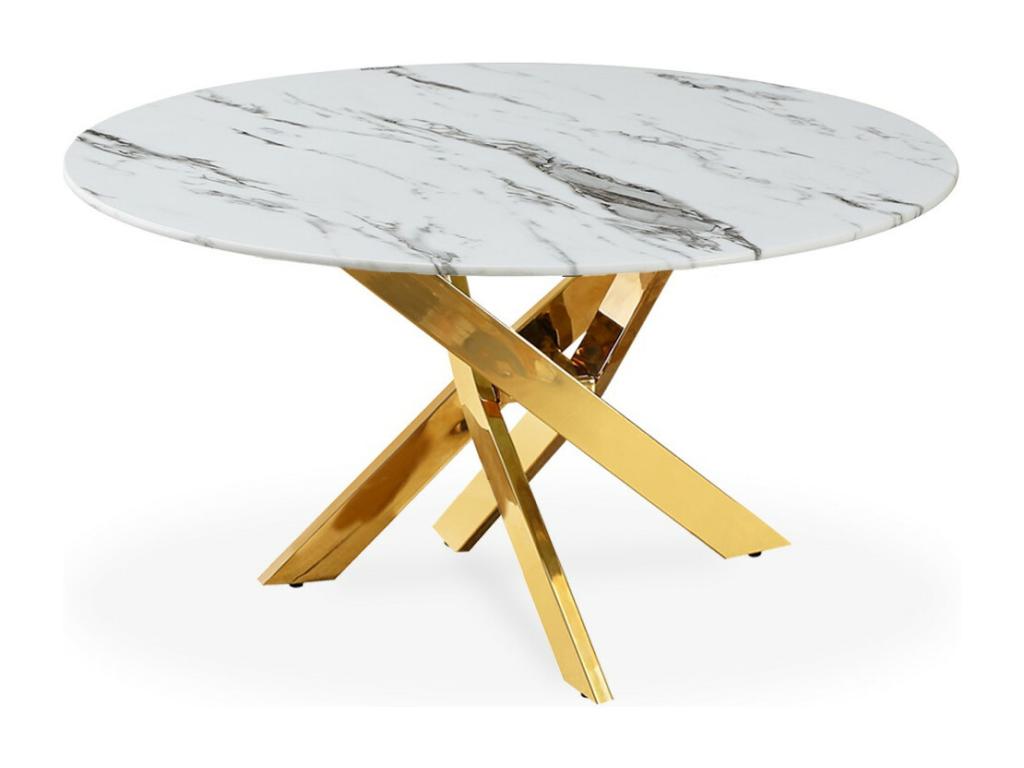 Delimoa 66091SSSE round coffee table in marble-effect glass with gold legs