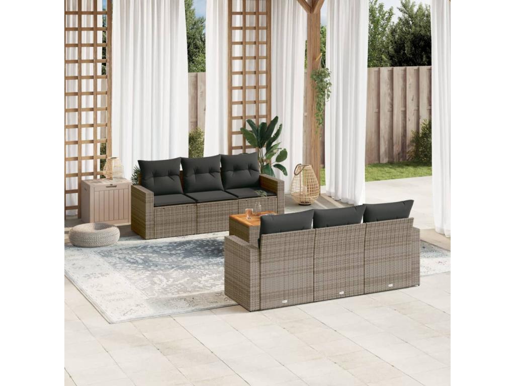 Garden furniture set with cushions, 7 pieces, grey woven resin, 75140HCUY