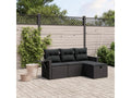 4-piece garden furniture set with cushions, black woven resin