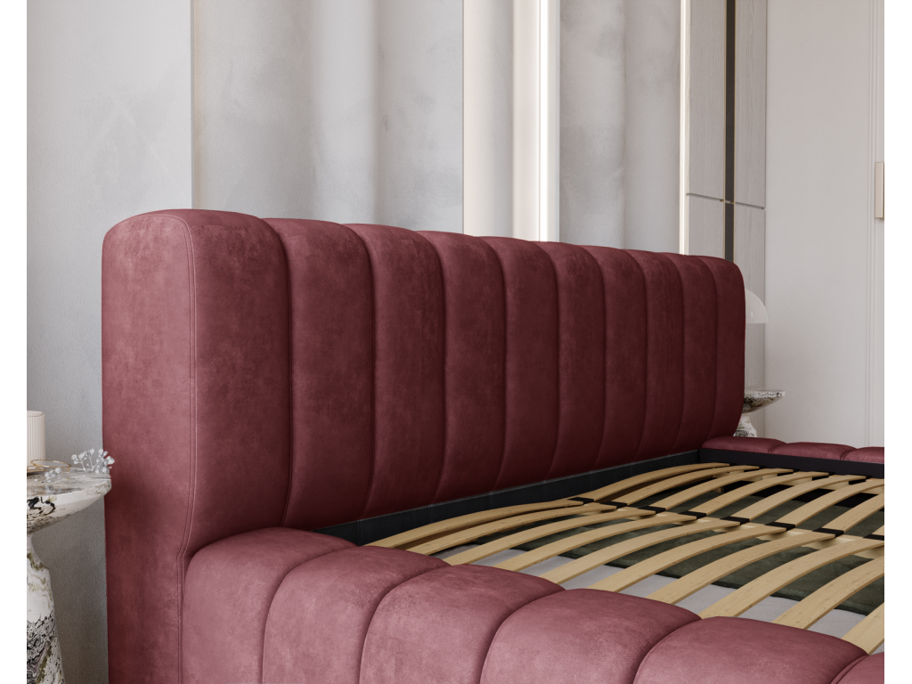 Delimoa Bed with Storage 160x200cm Como Upholstered Bed Adult Bed - Thick Foam Velvet Fabric Red Whisper 14 59609OHIW