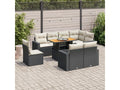 9-piece garden furniture set with cushions, black woven resin