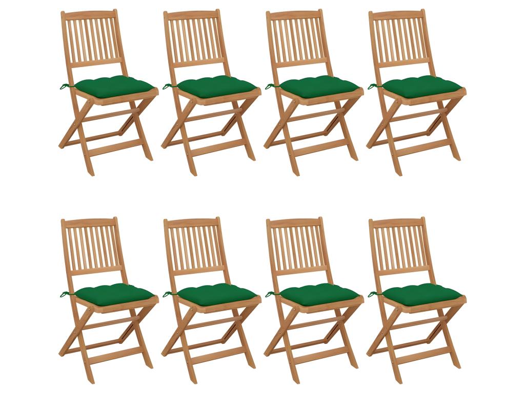 Folding garden chairs, set of 8 with cushions, Bois d'Artanzy 06206BUXR