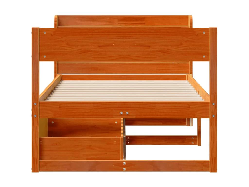 Bed frame without mattress, brown wax finish, 75x190 cm, solid pine wood, 90139BEEP