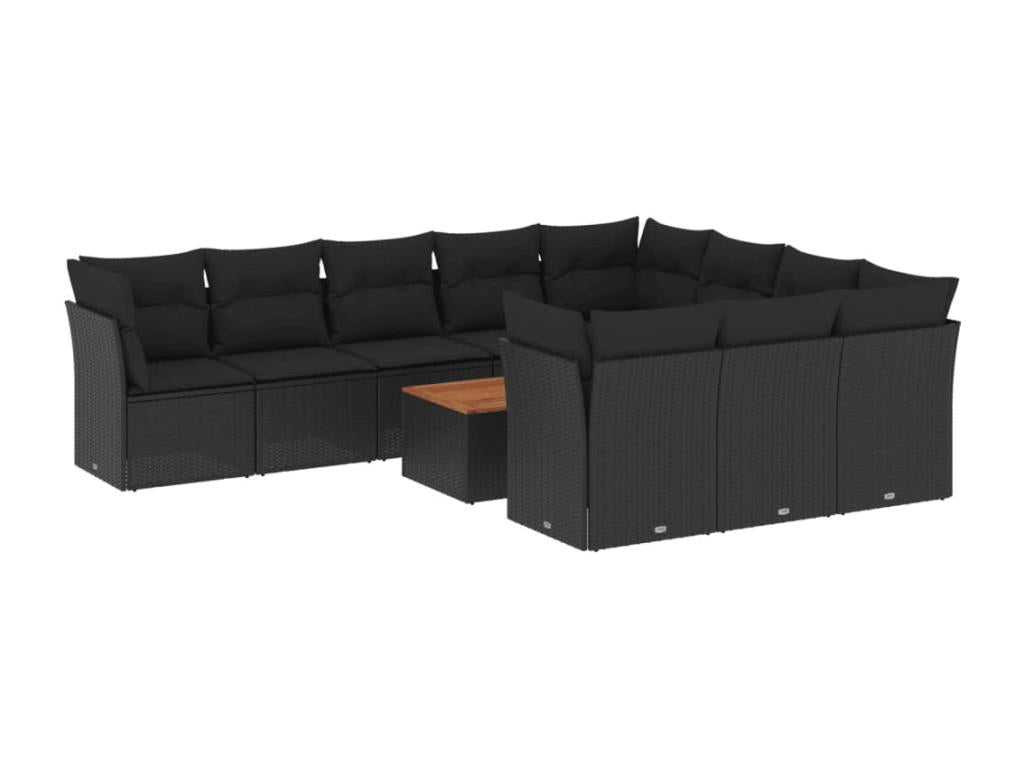 11-piece garden furniture set with cushions, black woven resin, 84044FURK