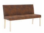 Vintage bench in distressed brown faux leather and solid pine legs, Delimoa, 140cm, 43633YFJB