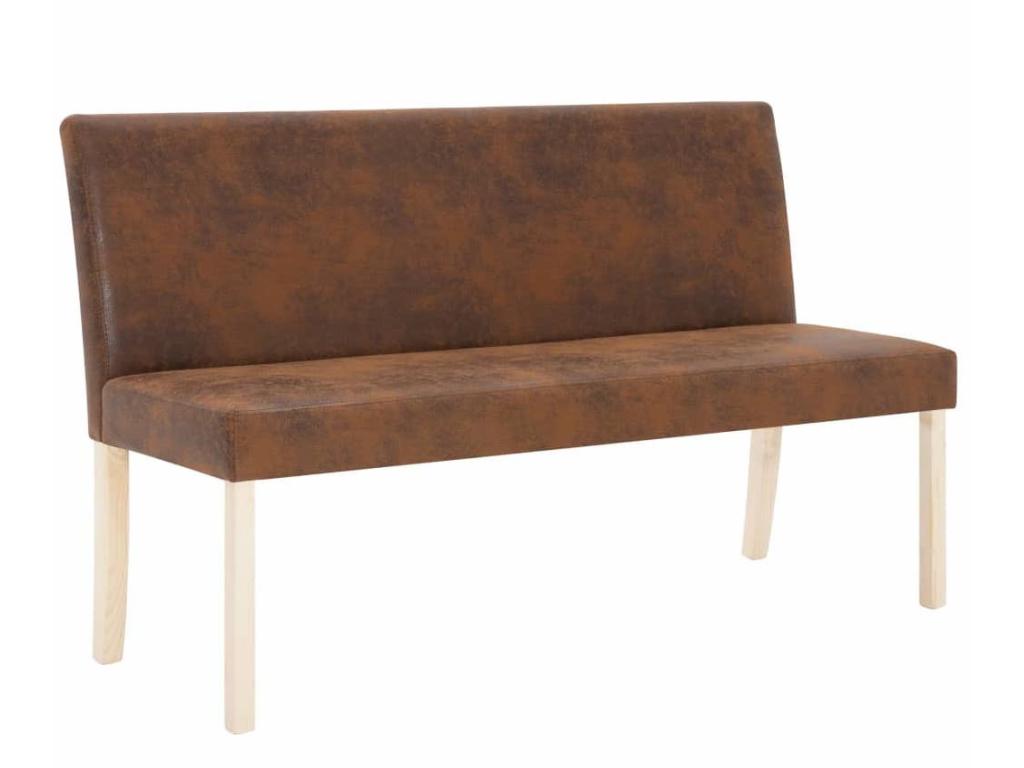 Vintage bench in distressed brown faux leather and solid pine legs, Delimoa, 140cm, 43633YFJB